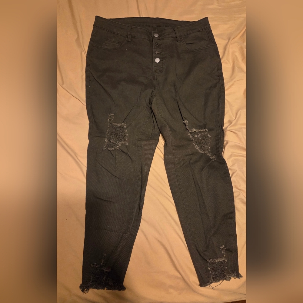 SHEIN Olive Distressed Skinny Jeans